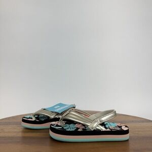 New Little Kids Reef Little Ahi Slip On Water Flip Flops Gold Pink Leaf Size 6 C